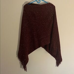 The Paper Store Burgundy Sequin Fringe Poncho